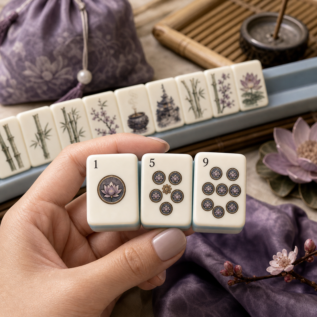 Plum Noir Zen Garden Mahjong Tile Set