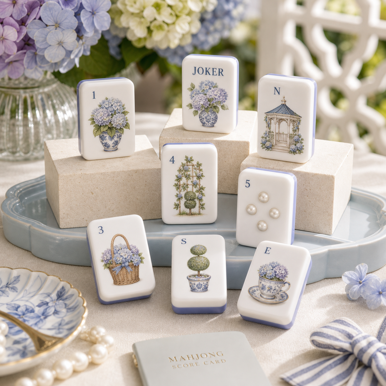 Garden Party Hydrangea Mahjong Tile Set