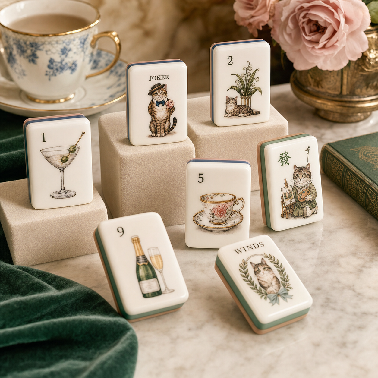 Victorian Cats Mahjong Tile Set