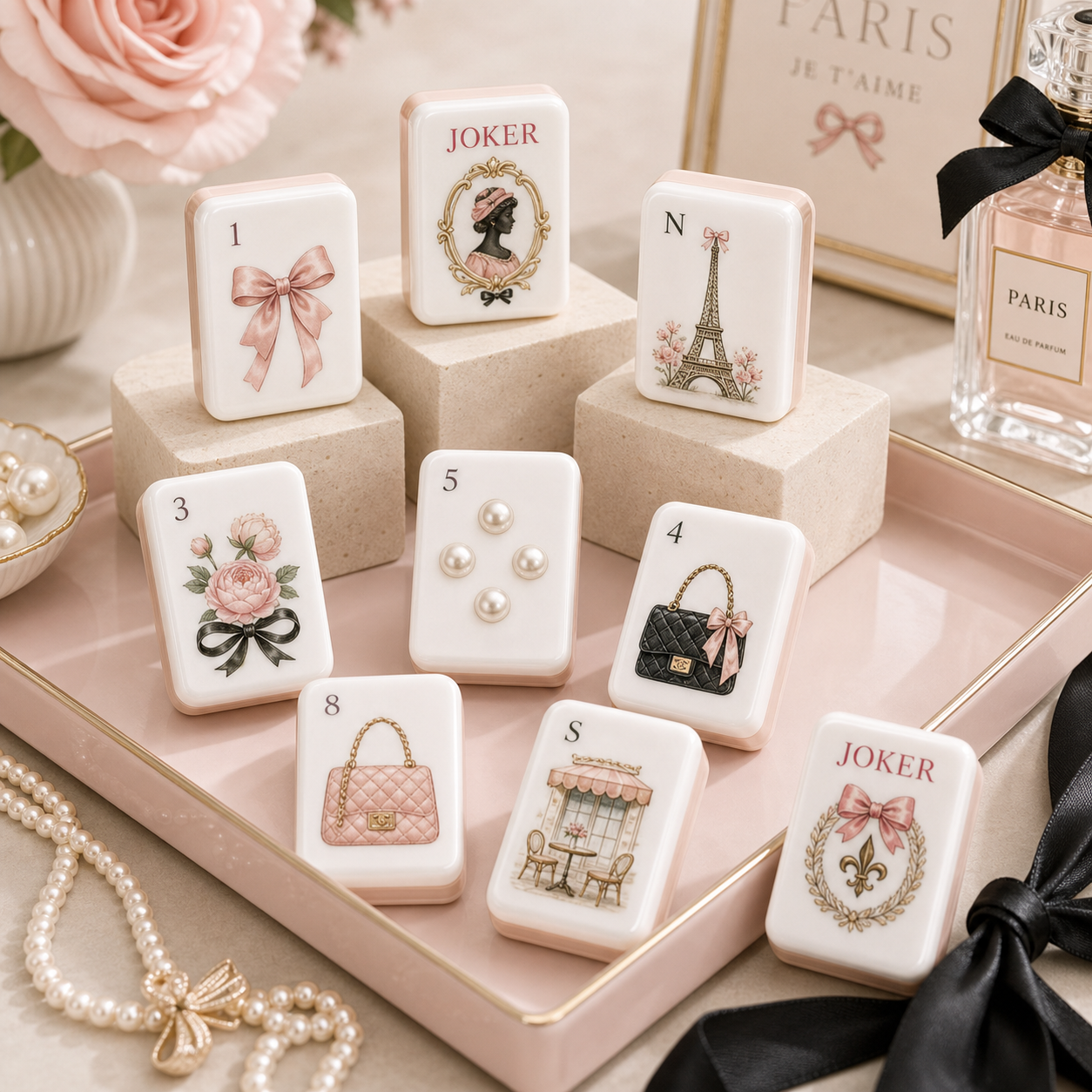 French Bow Coquette Mahjong Tile Set