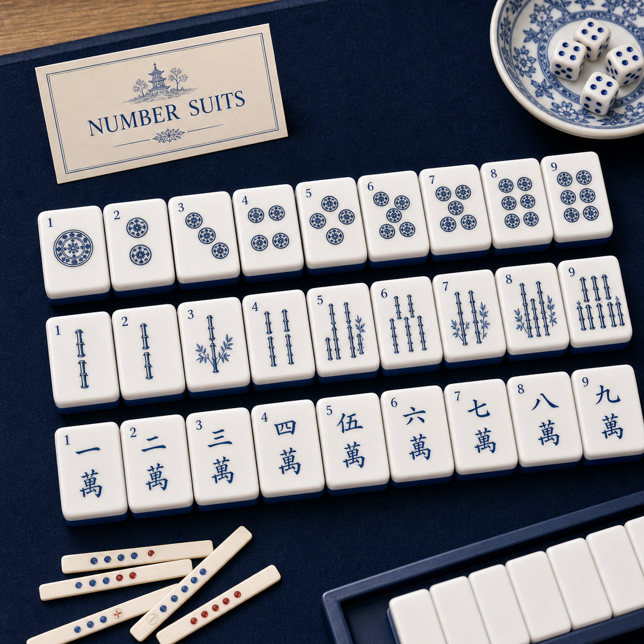 Blue Willow Chinoiserie Mahjong Tile Set