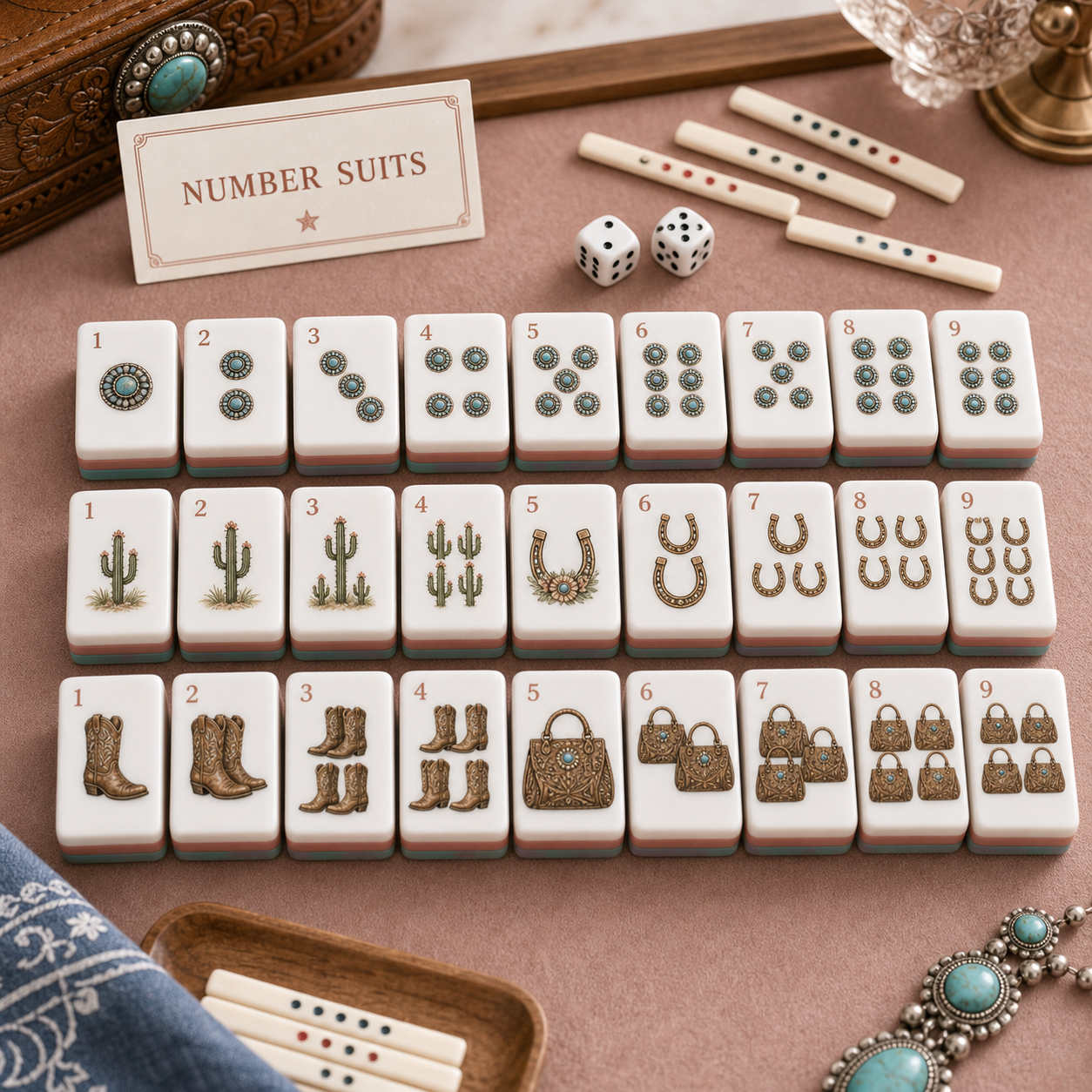 Western Cowgirl Mahjong Tile Set