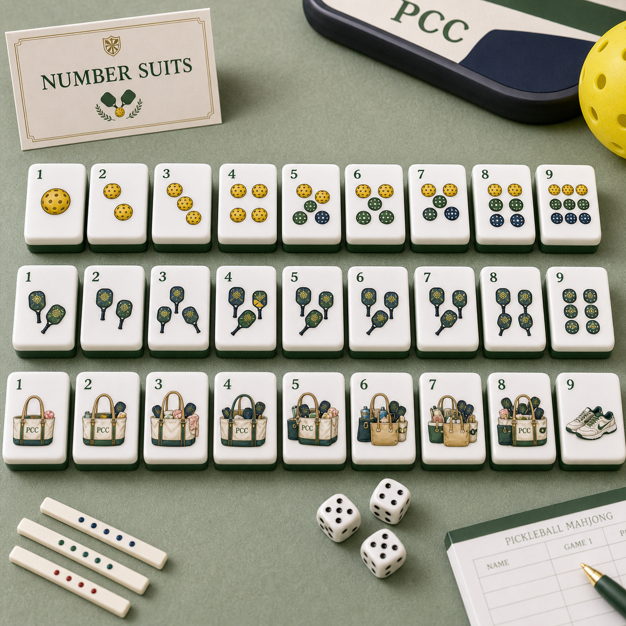 Pickleball Country Club Mahjong Tile Set