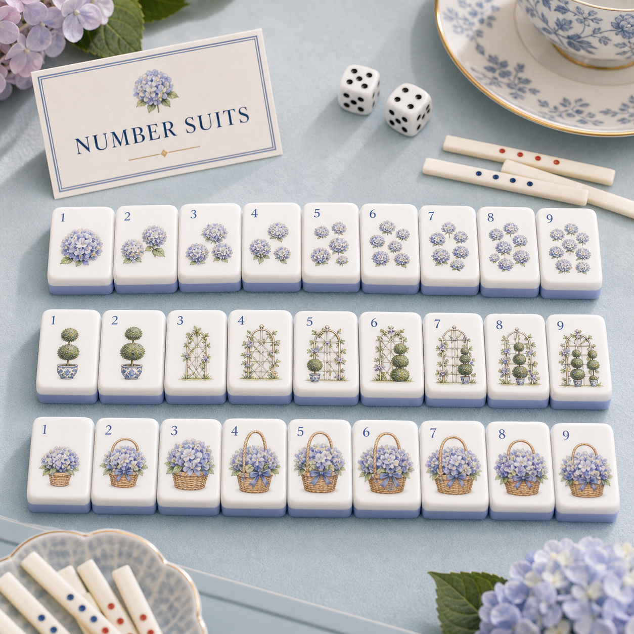 Garden Party Hydrangea Mahjong Tile Set
