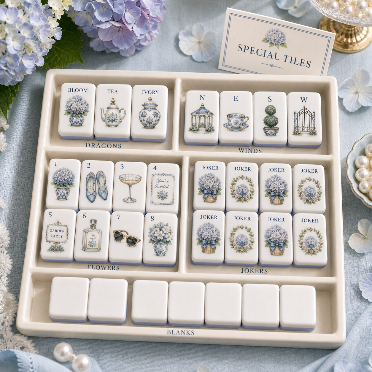 Garden Party Hydrangea Mahjong Tile Set