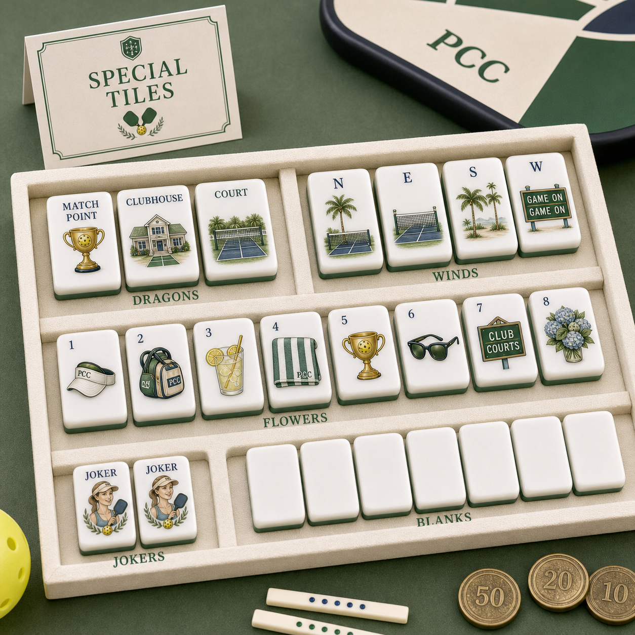 Pickleball Country Club Mahjong Tile Set