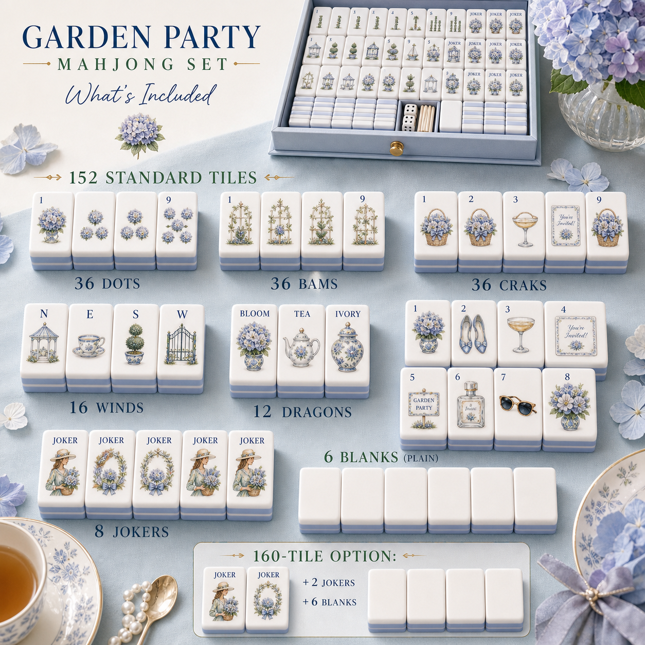 Garden Party Hydrangea Mahjong Tile Set