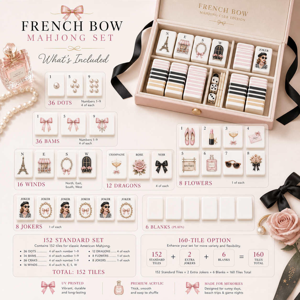 French Bow Coquette Mahjong Tile Set