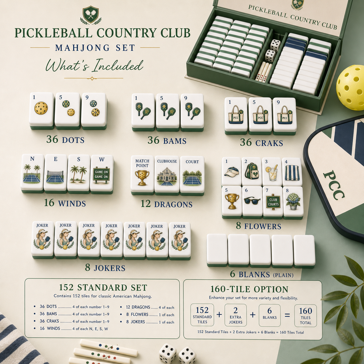 Pickleball Country Club Mahjong Tile Set