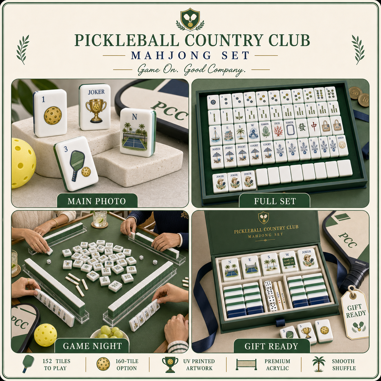 Pickleball Country Club Mahjong Tile Set