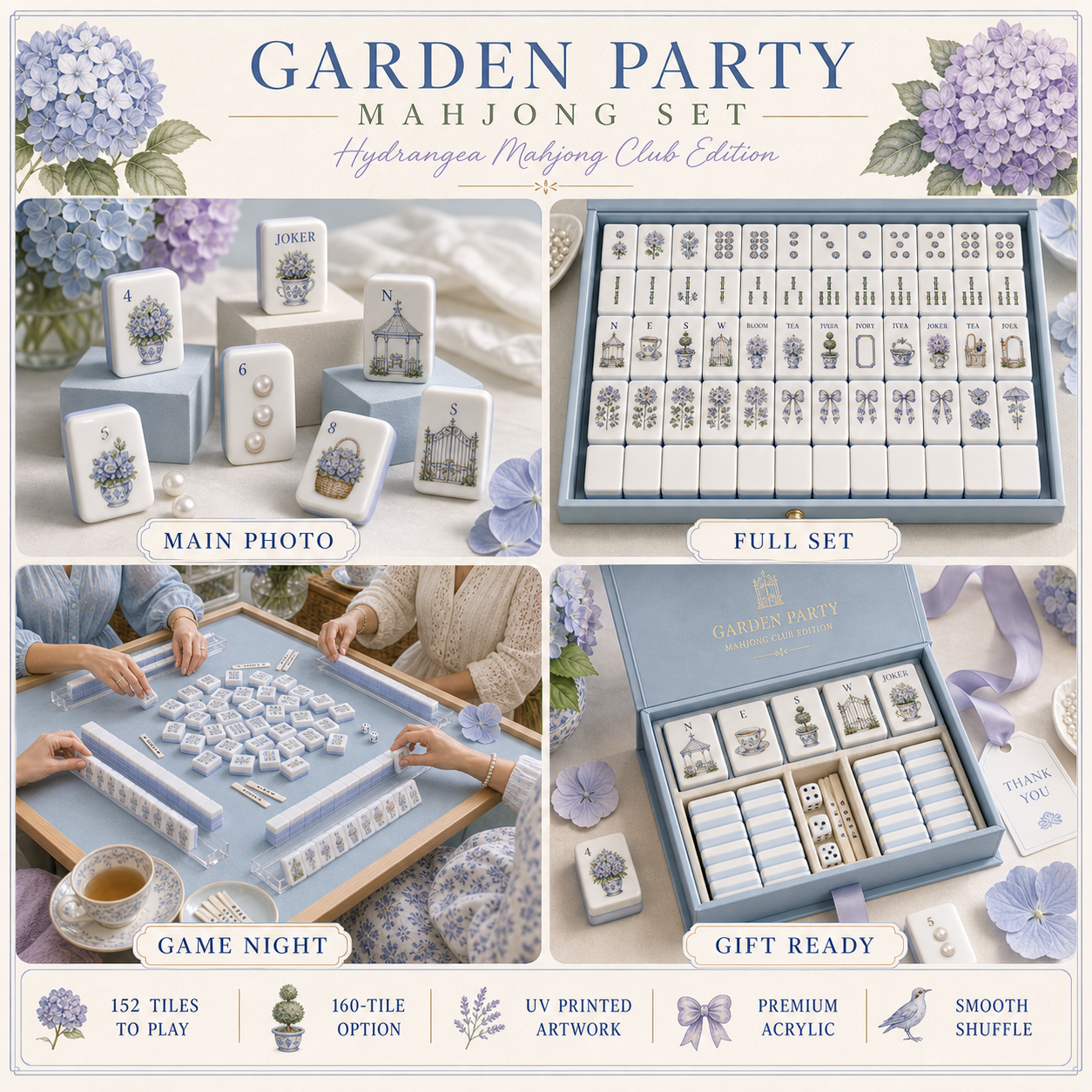 Garden Party Hydrangea Mahjong Tile Set