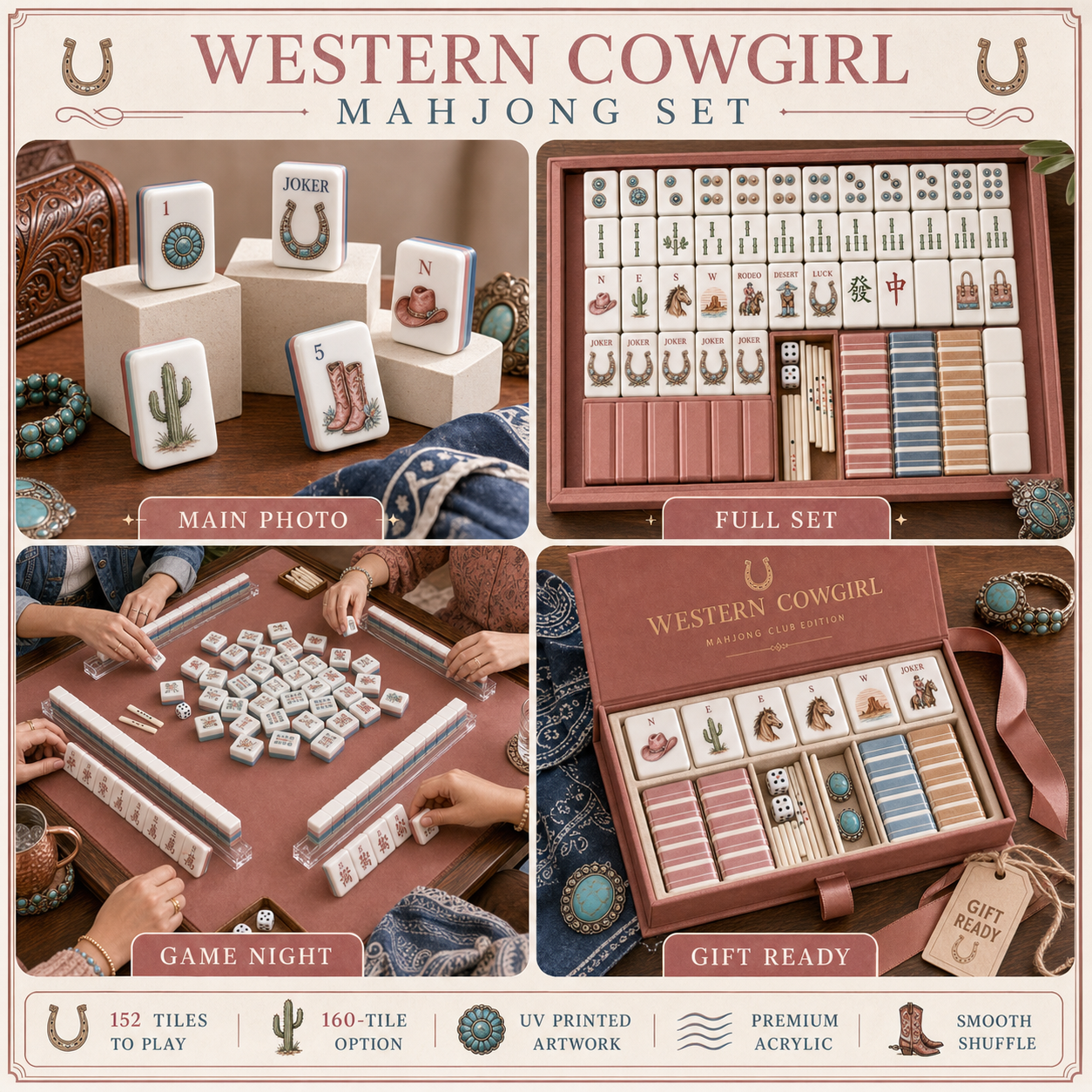Western Cowgirl Mahjong Tile Set