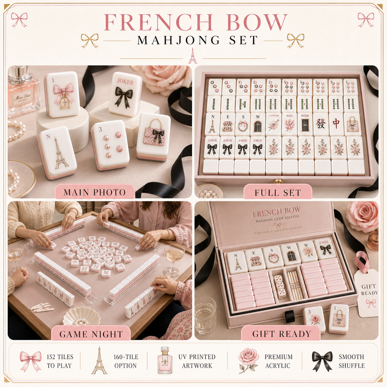 French Bow Coquette Mahjong Tile Set