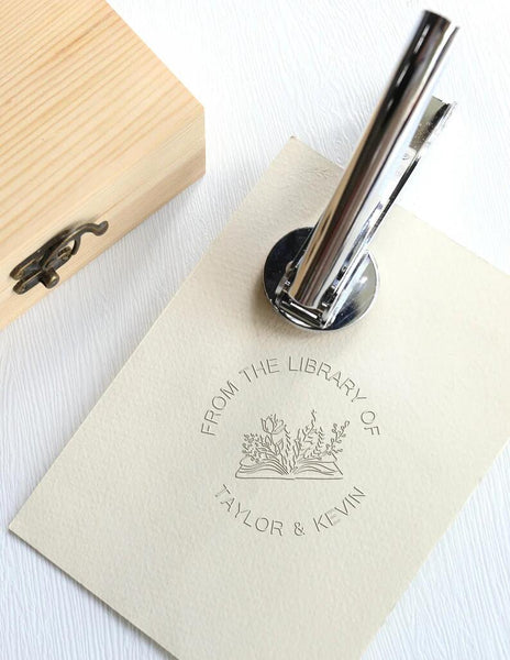 Floral Book embosser custom with your name/from the library embosser/personalized library stamp/custom book lover gift