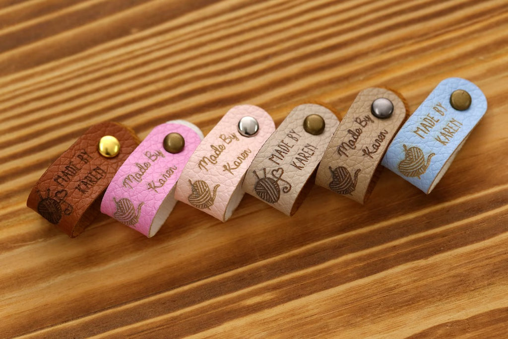 10pcs Custom Leather tags for knits and crochet, leather labels