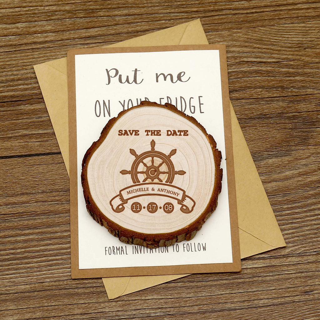 Personalize ADVENTURE Wooden Save the date Magnets, Rustic Wedding Magnet favors,Custom Wedding Rudder Wooden Slice Magnets