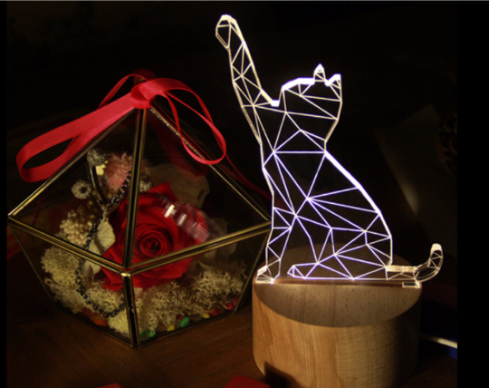 Cat design night light wood lamp desk lamp bedside fawn lamp night lamp home decor gift for him/her