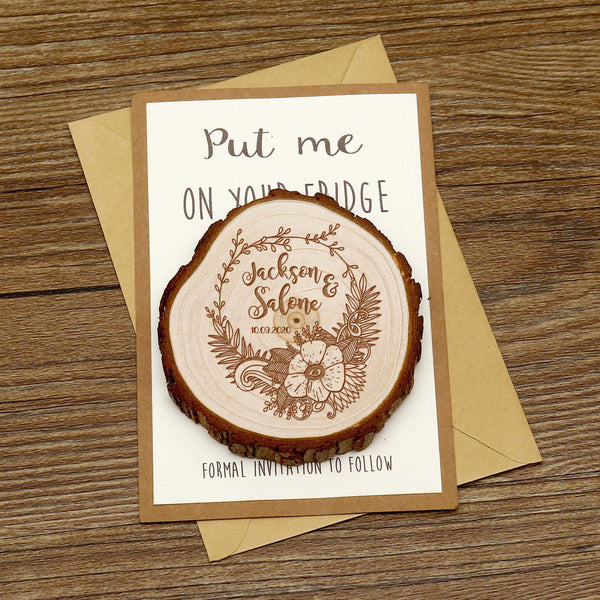 Personalize Flora Wreath Wooden Save the date Magnets, Rustic Wedding Magnet favors,Custom Wedding Flower Wooden Slice Magnet
