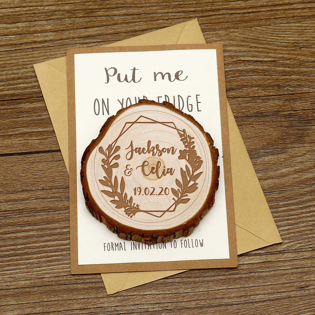 Personalize Floral Wooden Save the date Magnets, Rustic Wedding Magnet favors,Custom Wedding Flower Wreath Wooden Slice Magnets