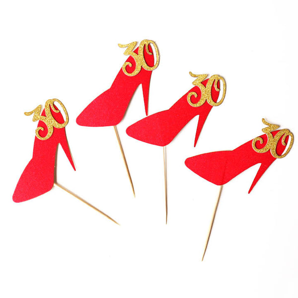 30th birthday Cupcake Toppers, red high heel toppers,  30 girl birthday party decor
