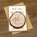 Personalize Adventure Wooden Save the date Magnets, Rustic Wedding Magnet favors,Custom Wedding Mountain Wreath Wooden Slice Magnets