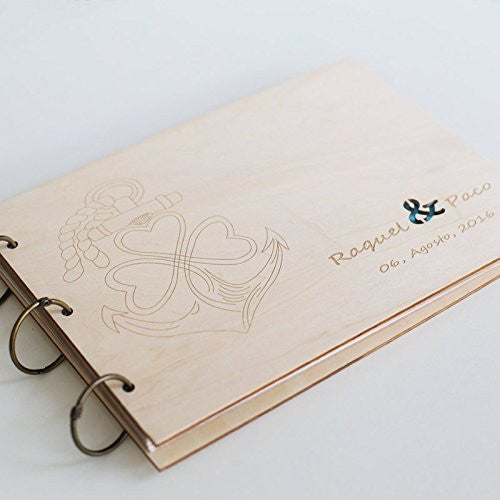 Anchor wooden guest book, Custom Wedding guestbook with your own design with Laser engraved