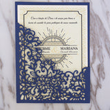 Dark blue Pocket Envelope Wedding Invitation,laser cut custom invitations, personalized greeting card
