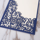 Dark blue Pocket Envelope Wedding Invitation,laser cut custom invitations, personalized greeting card