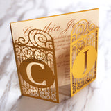 Gold Celtic Gate Laser Cut Wedding Invitation,Great Gatsby style invitations, personalized gate folded cards