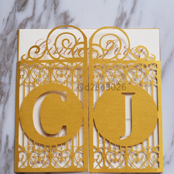 Gold Celtic Gate Laser Cut Wedding Invitation,Great Gatsby style invitations, personalized gate folded cards