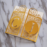 Gold Celtic Gate Laser Cut Wedding Invitation,Great Gatsby style invitations, personalized gate folded cards