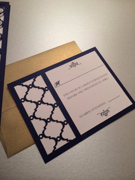 Monogram Navy blue Laser Cut Wedding Invitation Great Gatsby style invitations, personalized gate folded cards wedding invitation cards ,birthday greeting cards