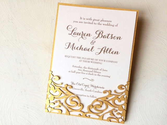 Personalized Gold Flower Fashion Laser cut Elegant Wedding Invitation/ Modern Wedding/monogram wedding invitations