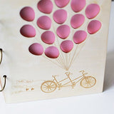 Rustic Wood Wedding Guest Book with Balloons And Bike Wedding Wood Advice Book, Laser Cut Wedding Guest Book, Custom Guest Book