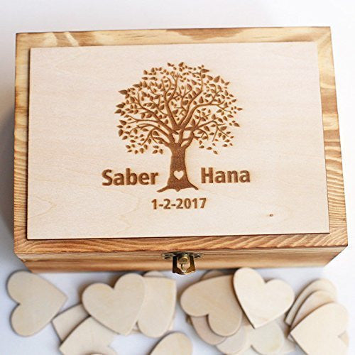 Personalized Wedding guest book Alternative, Heart Guest Book, Custom Wooden Keepsake box, Recipe Box with 100 hearts