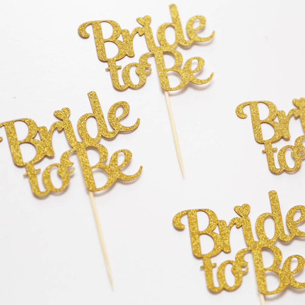 Bride to be cupcake toppers,  Gold Glitter party decor, table decorations, Bachelorette Cupcake Toppers. bridal shower