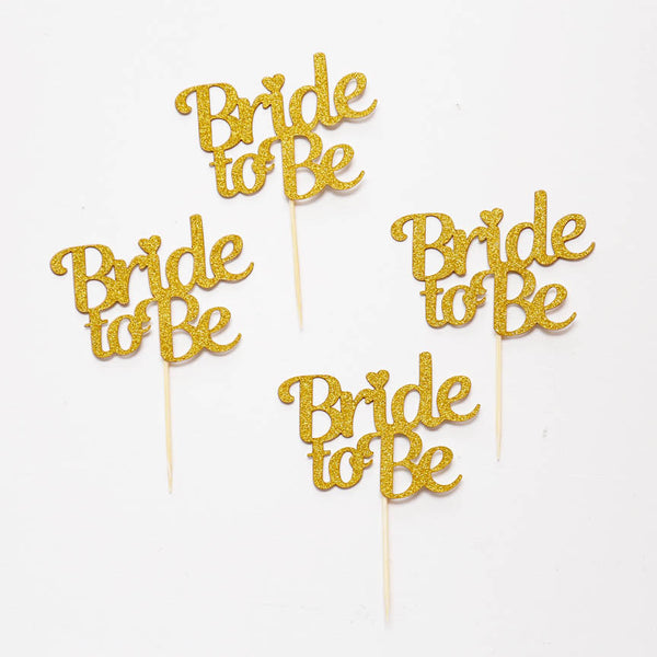 Bride to be cupcake toppers,  Gold Glitter party decor, table decorations, Bachelorette Cupcake Toppers. bridal shower