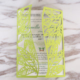 Customized tropical Leaves Leaf Laser Cut Wedding Invitation,palm tree style invitations, personalized printed folded cards