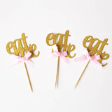 Eat me cake toppers, gold tea party decor, eat me with ribbon bow table decor, Alice in Wonderland Party Decorations