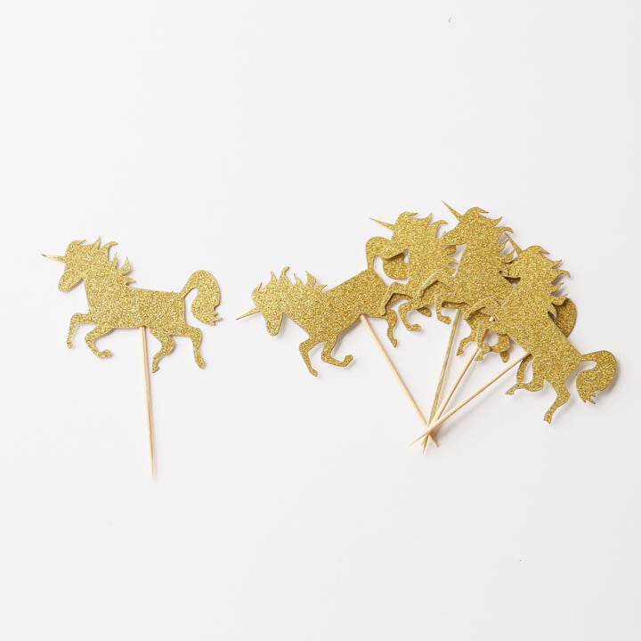 GOLD Glitter Mini Unicorn Cupcake topper Engagement Party Decoration, Bridal Shower Party, Wedding Cupcake Topper