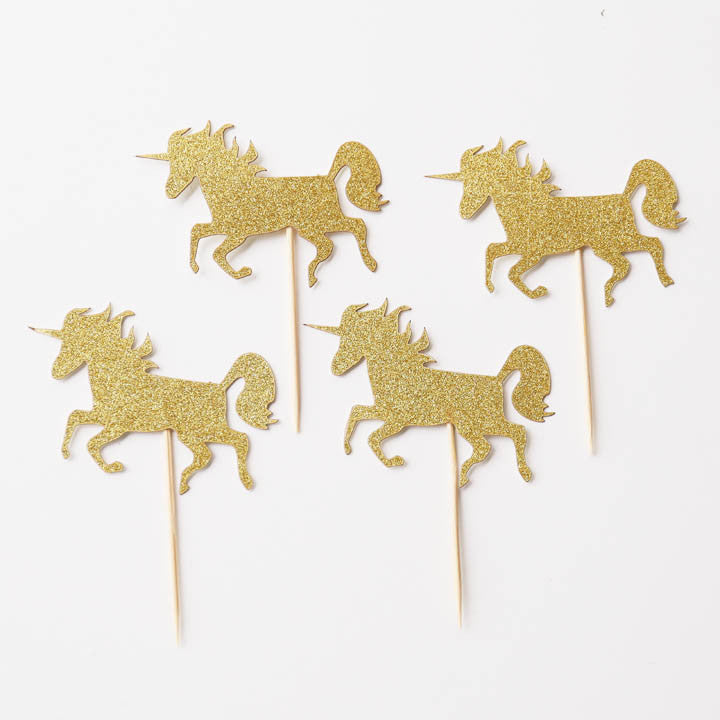 GOLD Glitter Mini Unicorn Cupcake topper Engagement Party Decoration, Bridal Shower Party, Wedding Cupcake Topper