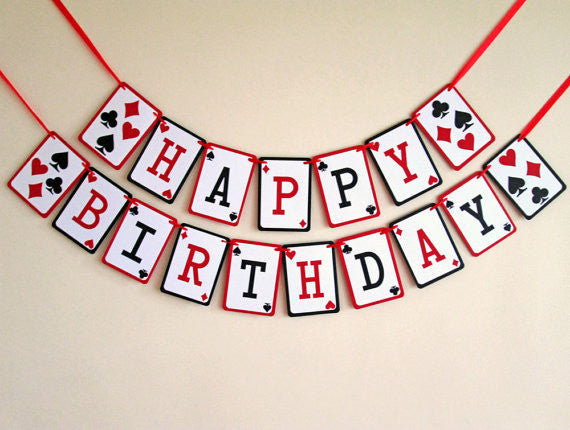 Happy birthday Banner, Casino birthday Garland, 21st party decor,Poker Night, Las Vegas Party decor