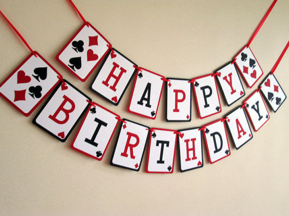 Happy birthday Banner, Casino birthday Garland, 21st party decor,Poker Night, Las Vegas Party decor