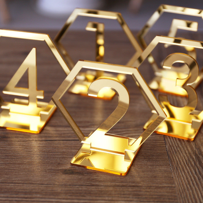 Hexagon Table Number Signs for Wedding Party Decor,silver or Gold Acrylic Number,Roman Numerals Geometric Boho Centerpiece