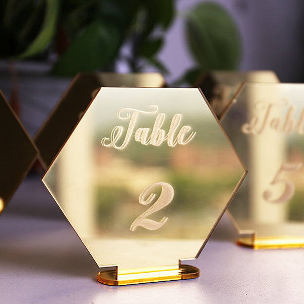 Hexagon mirror gold Table number Wedding Standing Numbers Acrylic table number wedding table number