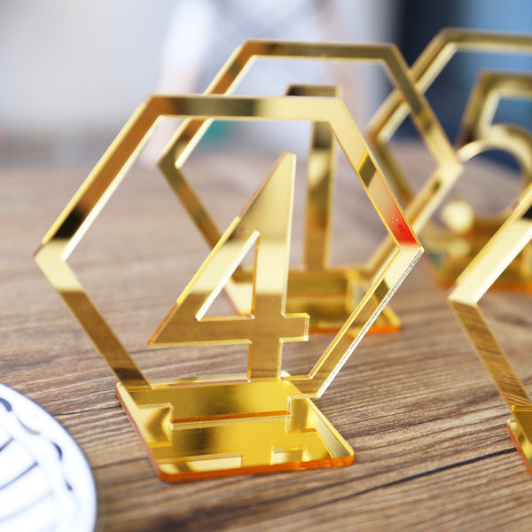 Hexagon Table Number Signs for Wedding Party Decor,silver or Gold Acrylic Number,Roman Numerals Geometric Boho Centerpiece