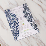 Dark blue Wedding Invitation,laser cut custom invitations, personalized greeting card