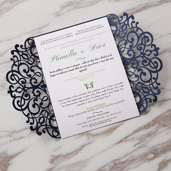 Dark blue Wedding Invitation,laser cut custom invitations, personalized greeting card
