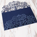 Dark blue Wedding Invitation,laser cut custom invitations, personalized greeting card