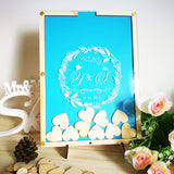 Personalized Multi-Colors Rustic Drop Top Wooden Wedding Guest Book Frame & Customized Hearts & 100 Pcs Hand-Writing Wood Hearts